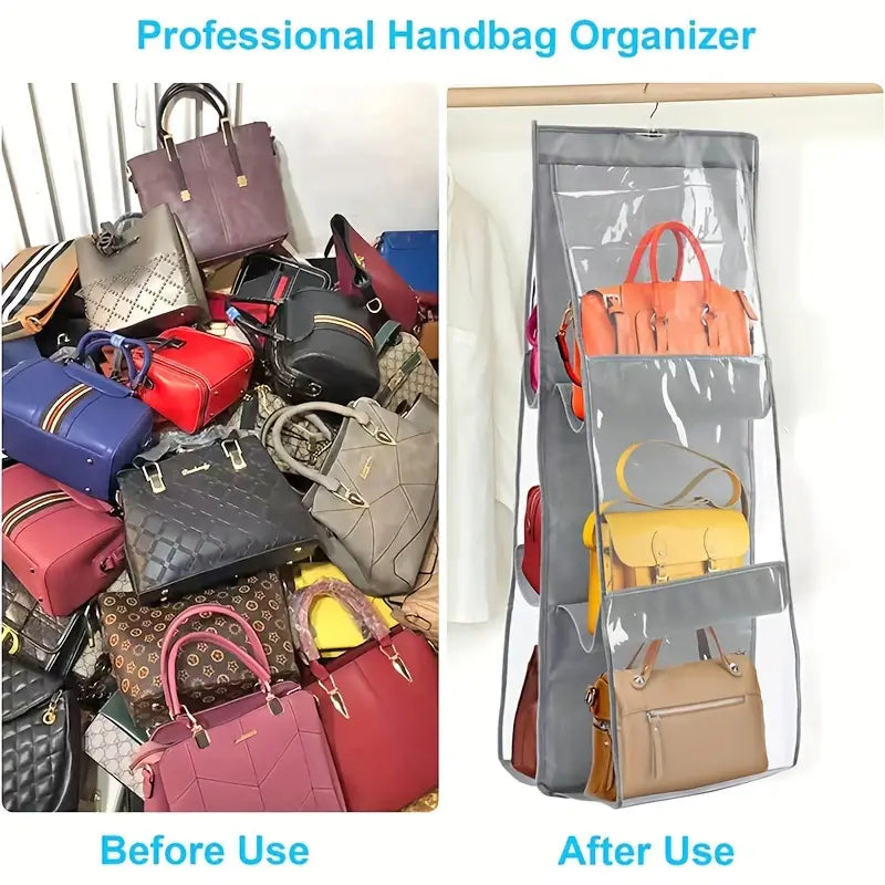Six Pockets Hand Bags Organizer / Dust - Proof Space Saving Holder With Hanging Hook