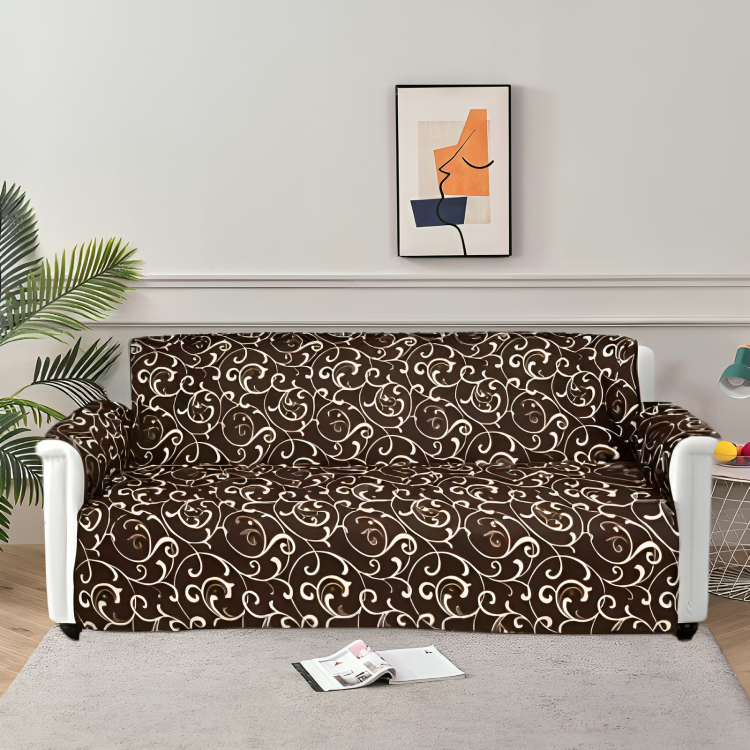 Printed Quilted Sofa Runner - Sofa Coat ( Brown )