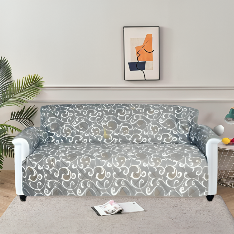 Printed Quilted Sofa Runner - Sofa Coat ( Grey )