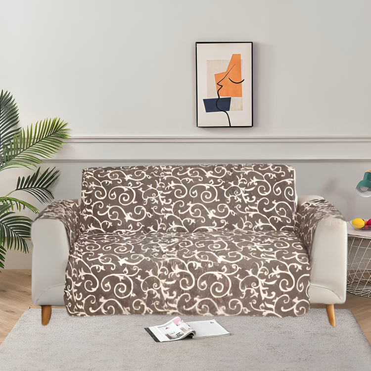 Printed Quilted Sofa Runner - Sofa Coat ( Light Brown )