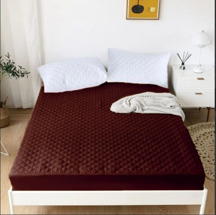 Quilted Cotton Waterproof Mattress Protector - Brown
