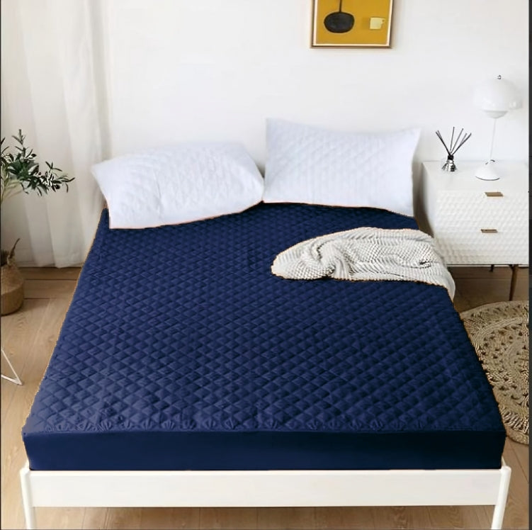 Quilted Cotton Waterproof Mattress Protector - Blue