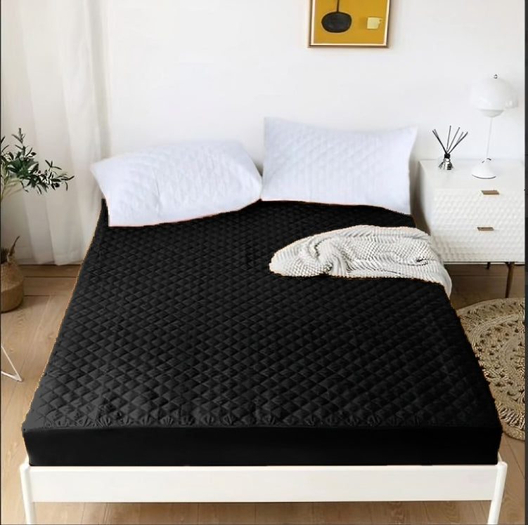 Quilted Cotton Waterproof Mattress Protector - Black