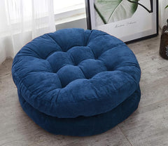 Velvet Round Floor Cushions With Ball Fiber Filling ( 1 Pair = 2 Pcs ) - Blue