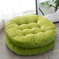 Velvet Round Floor Cushions With Ball Fiber Filling ( 1 Pair = 2 Pcs ) - Olive Green