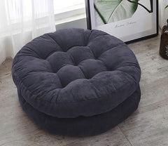 Velvet Round Floor Cushions With Ball Fiber Filling ( 1 Pair = 2 Pcs ) - Black