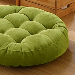 Velvet Round Floor Cushions With Ball Fiber Filling ( 1 Pair = 2 Pcs ) - Olive Green