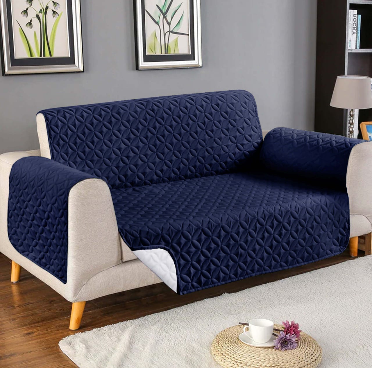 Ultrasonic Microfiber Sofa Cover - Navy Blue