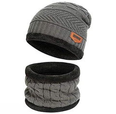Unisex Beanie Wool Cap With Neck Warmer - Grey
