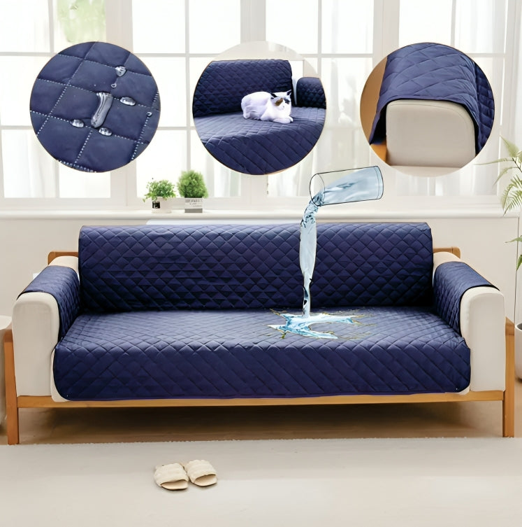 Waterproof Cotton Quilted Sofa Cover - Sofa Runners (Blue)