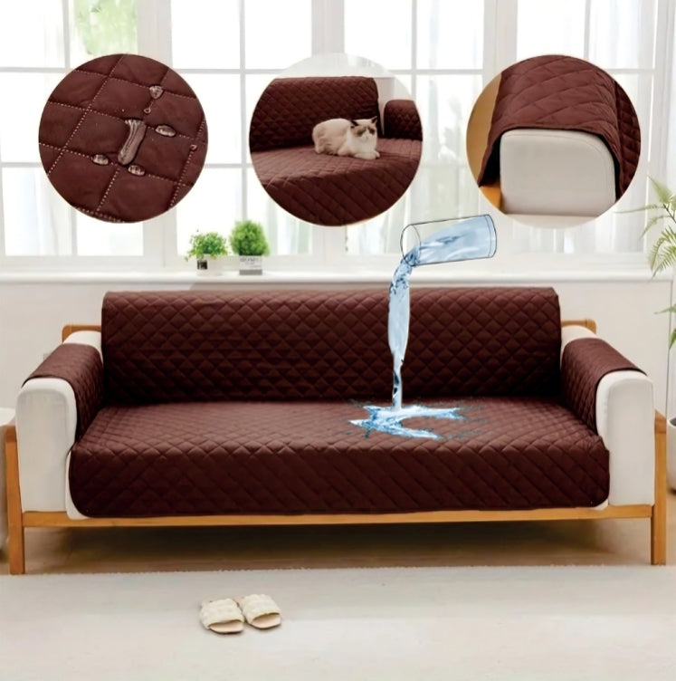 Waterproof Cotton Quilted Sofa Cover - Sofa Runners (Brown)