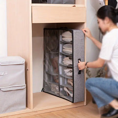 Dust - Proof 12 Grids Shoe Storage Bags / Non Woven Transparent Shoes Cabinet