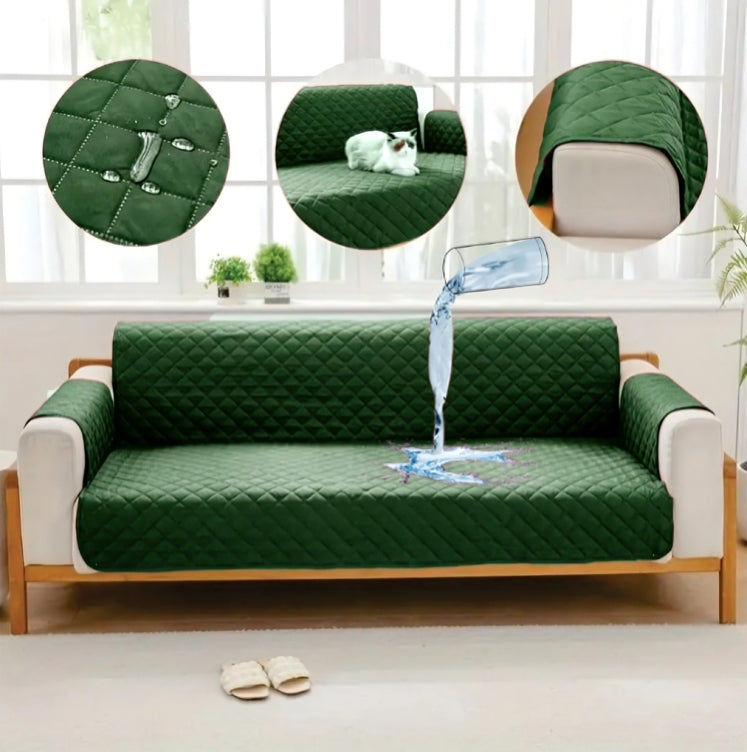 Waterproof Cotton Quilted Sofa Cover - Sofa Runners (Green)