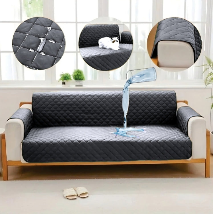 Waterproof Cotton Quilted Sofa Cover - Sofa Runners (Grey)
