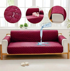 Waterproof Cotton Quilted Sofa Cover - Sofa Runners (Maroon)