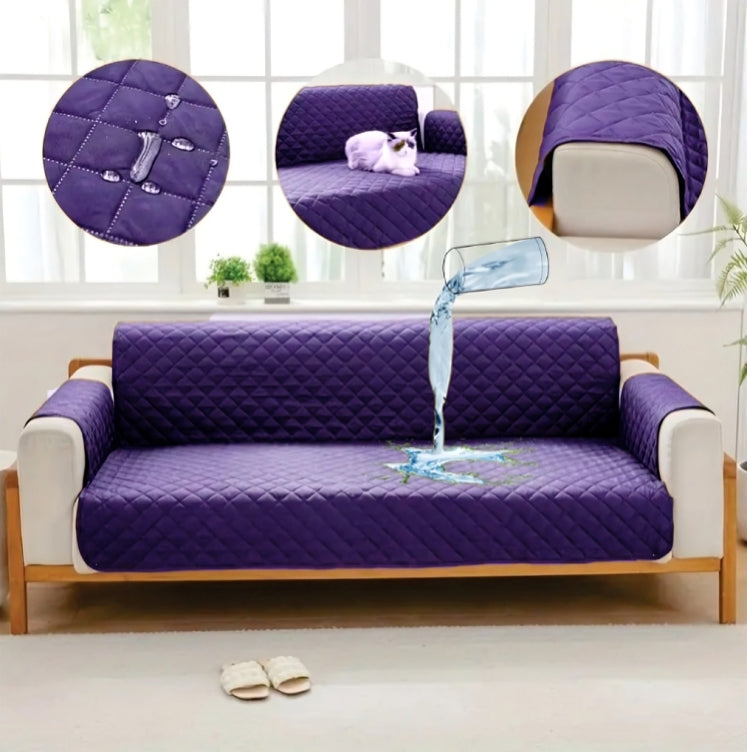 Waterproof Cotton Quilted Sofa Cover - Sofa Runners (Purple)