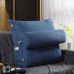 Velvet Triangular Back Rest Cushion / Neck Rest Pillow / Back Wedge Cushion - Blue