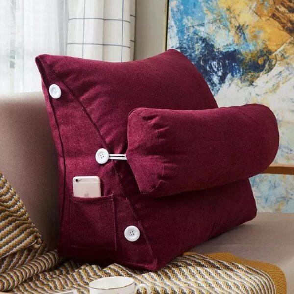 Velvet Triangular Back Rest Cushion / Neck Rest Pillow / Back Wedge Cushion - Maroon