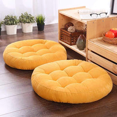 Velvet Round Floor Cushions With Ball Fiber Filling ( 1 Pair = 2 Pcs ) - Yellow