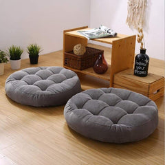 Velvet Round Floor Cushions With Ball Fiber Filling ( 1 Pair = 2 Pcs ) - Grey