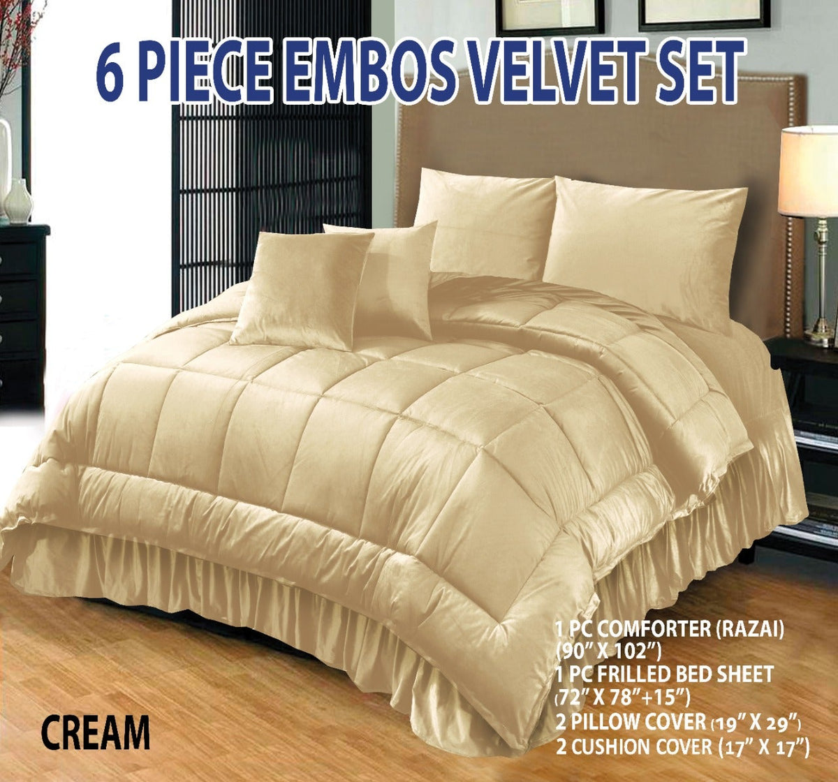 6 PC Bridal Embossed Velvet Frill Duvet ( Razai ) Set-210