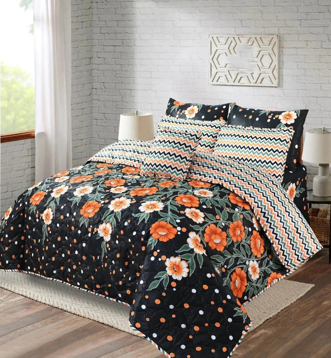 7 PCs Quilted Comforter Set - Buttercup