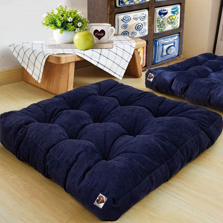 Velvet Square Floor Cushions With Ball Fiber Filling ( 1 Pair = 2 Pieces ) - Blue