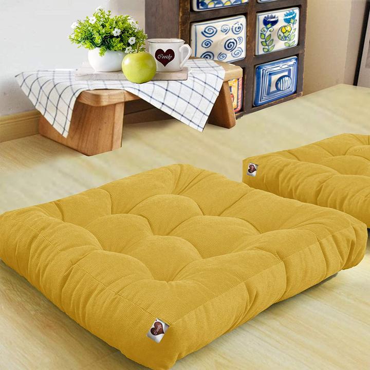 Velvet Square Floor Cushions With Ball Fiber Filling ( 1 Pair = 2 Pieces ) - Yellow